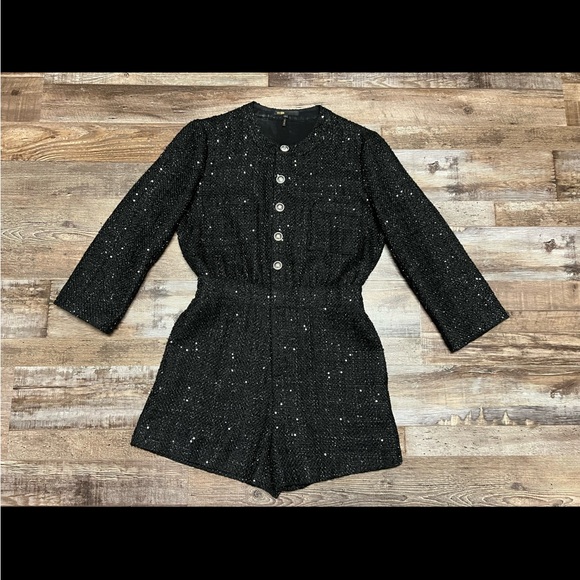 NWOT LN MAJE Black Tweed Romper FR 40 8 M - Picture 2 of 12